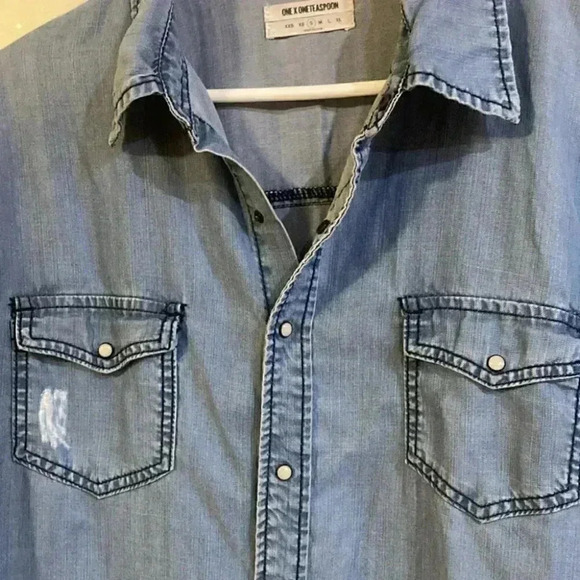[S]One X Oneteaspoon Dallas Tencel Liberty JeanShirt Snap Button Down Distressed - Picture 5 of 9
